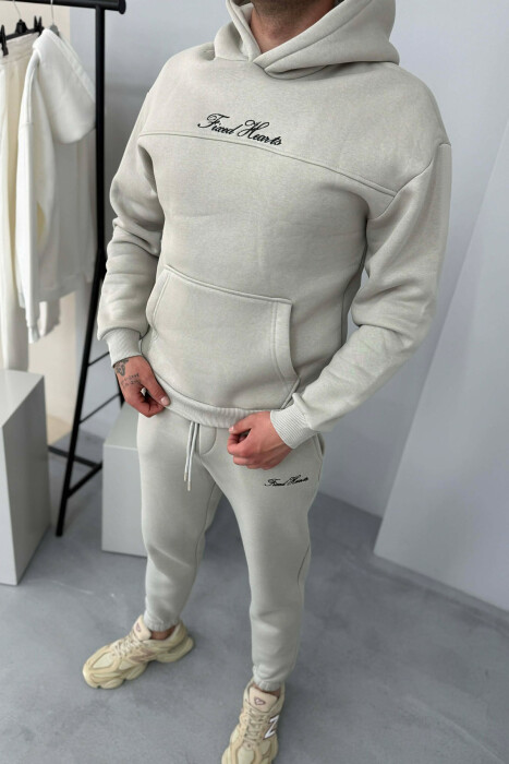 ONE COLOR WRITTINGS HOODIE+ SWEATPANTS MEN SET LIGHT GREY/GZ - 2
