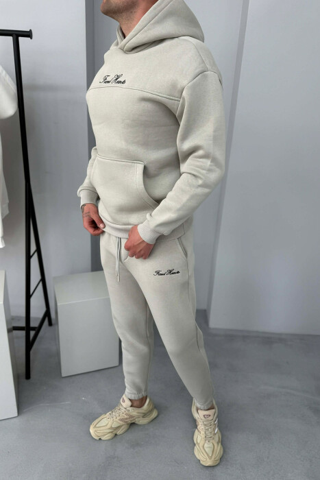 ONE COLOR WRITTINGS HOODIE+ SWEATPANTS MEN SET LIGHT GREY/GZ - 4