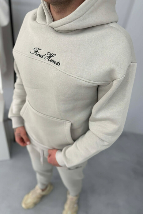 ONE COLOR WRITTINGS HOODIE+ SWEATPANTS MEN SET LIGHT GREY/GZ - 7