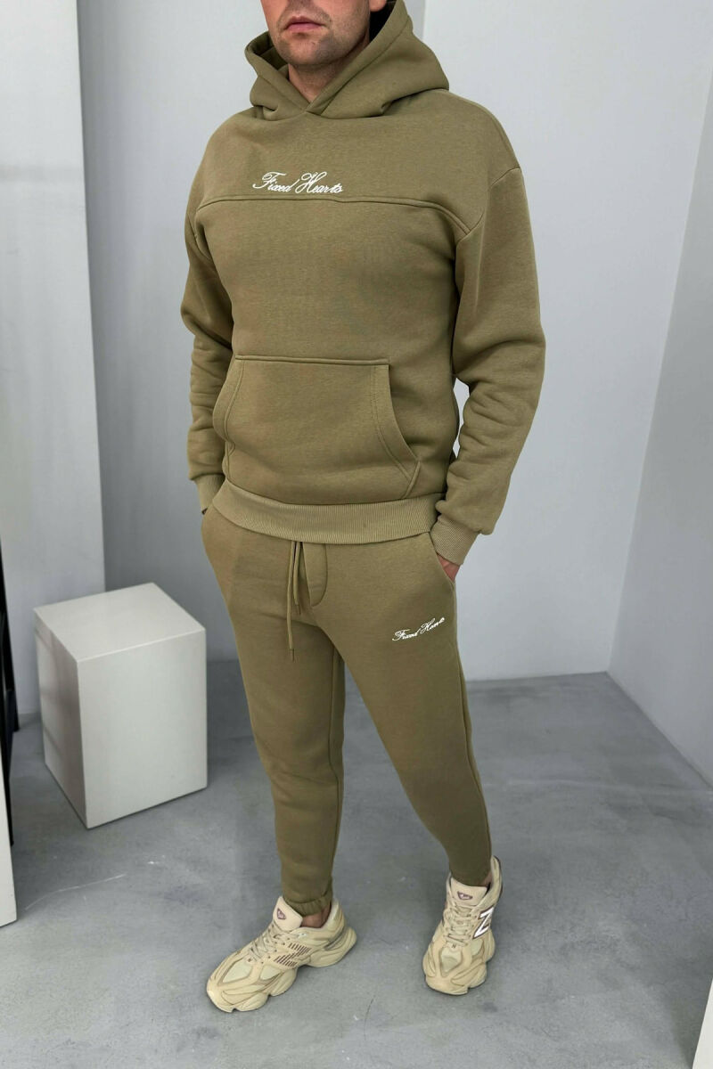 ONE COLOR WRITTINGS HOODIE+ SWEATPANTS MEN SET MINT/MENTE - 1