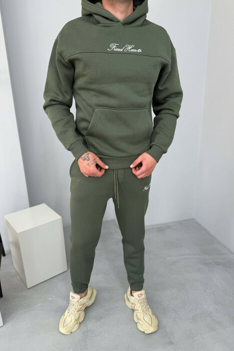ONE COLOR WRITTINGS HOODIE+ SWEATPANTS MEN SET OLIVE/ULLI - 1