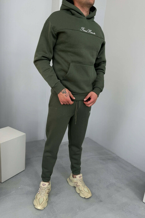 ONE COLOR WRITTINGS HOODIE+ SWEATPANTS MEN SET OLIVE/ULLI - 5