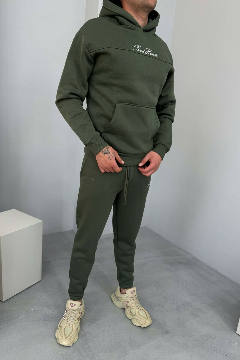 ONE COLOR WRITTINGS HOODIE+ SWEATPANTS MEN SET OLIVE/ULLI - 5