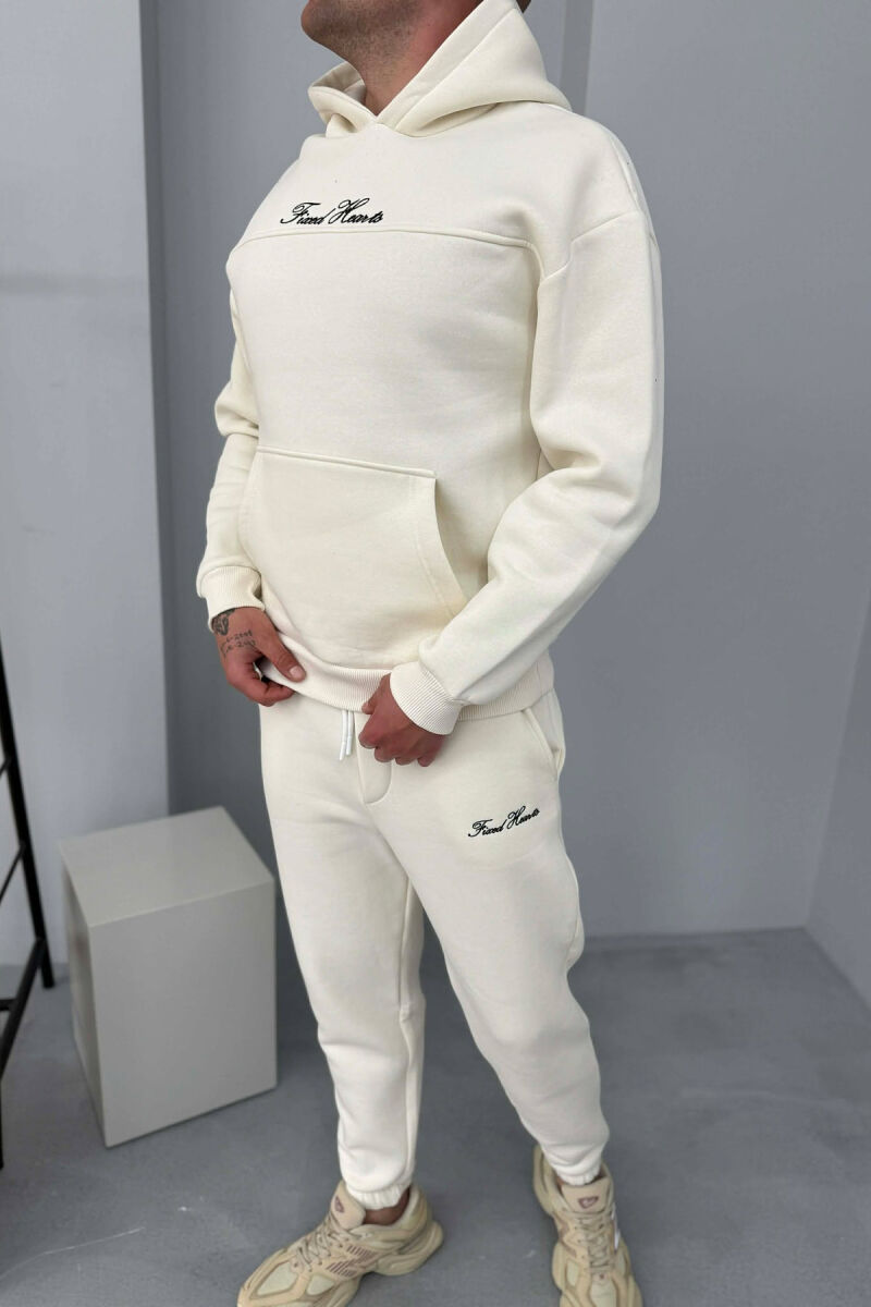 ONE COLOR WRITTINGS HOODIE+ SWEATPANTS MEN SET WHITE-E BARDHE - 2
