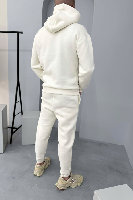 ONE COLOR WRITTINGS HOODIE+ SWEATPANTS MEN SET WHITE-E BARDHE - 8