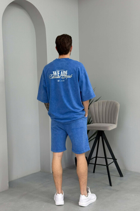 ONE COLOR WRITTINGS T-SHIRT + SHORTS MEN SET BLUE/BLU - 4
