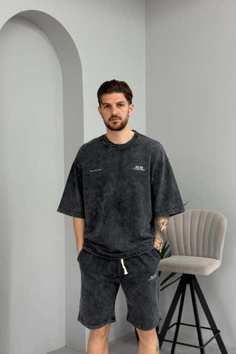 ONE COLOR WRITTINGS T-SHIRT + SHORTS MEN SET DARK GREY/GEE - 2