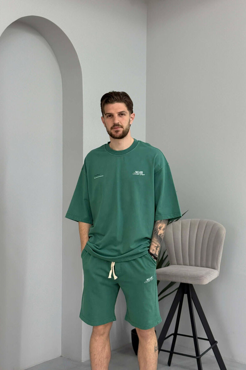 ONE COLOR WRITTINGS T-SHIRT + SHORTS MEN SET GREEN/JESHILE - 3