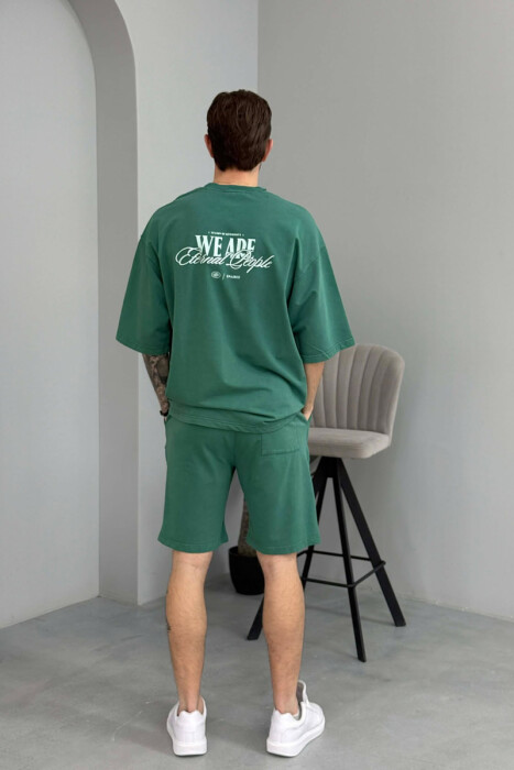 ONE COLOR WRITTINGS T-SHIRT + SHORTS MEN SET GREEN/JESHILE - 4