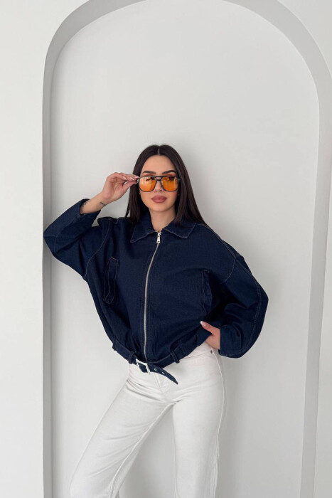ONE COLOR ZIPPER DENIM WOMAN JACKET BLUE/BLU - KLAUDIO FASHION