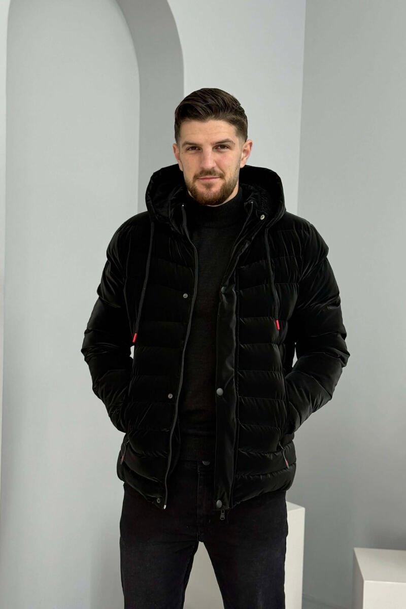 ONE COLOR ZIPPER FLUFFY MEN PUFFER JACKET BLACK/ E ZEZE - 3