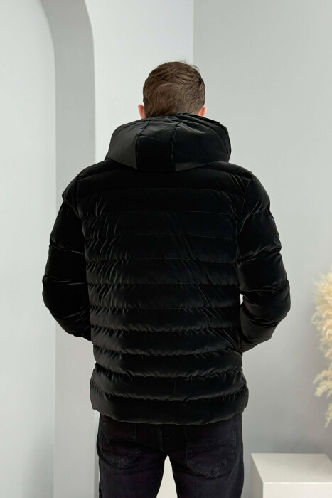 ONE COLOR ZIPPER FLUFFY MEN PUFFER JACKET BLACK/ E ZEZE - 4