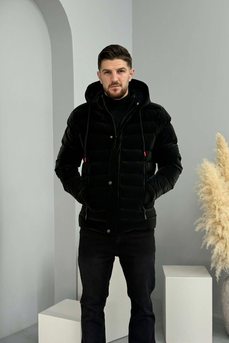ONE COLOR ZIPPER FLUFFY MEN PUFFER JACKET BLACK/ E ZEZE - 6