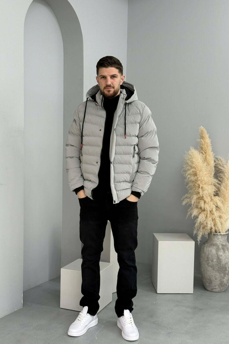 ONE COLOR ZIPPER FLUFFY MEN PUFFER JACKET GREY/GRI - 3