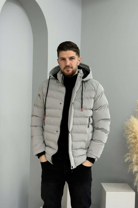 ONE COLOR ZIPPER FLUFFY MEN PUFFER JACKET GREY/GRI - 4
