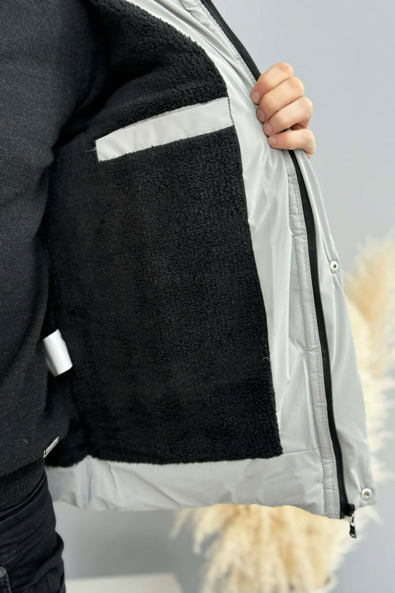 ONE COLOR ZIPPER FLUFFY MEN PUFFER JACKET GREY/GRI - 5