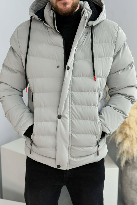 ONE COLOR ZIPPER FLUFFY MEN PUFFER JACKET GREY/GRI - 2