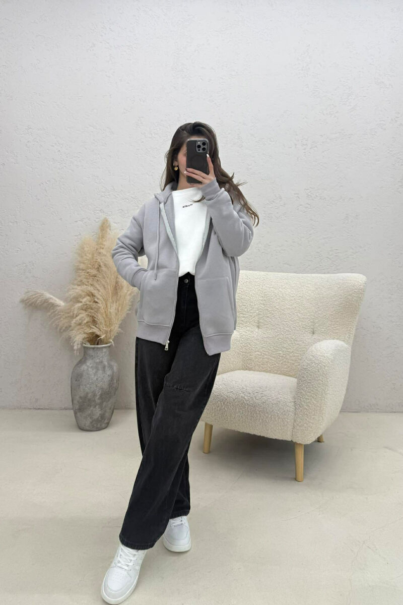 ONE COLOR ZIPPER HOOD WOMEN JACKET GREY/GRI - 4