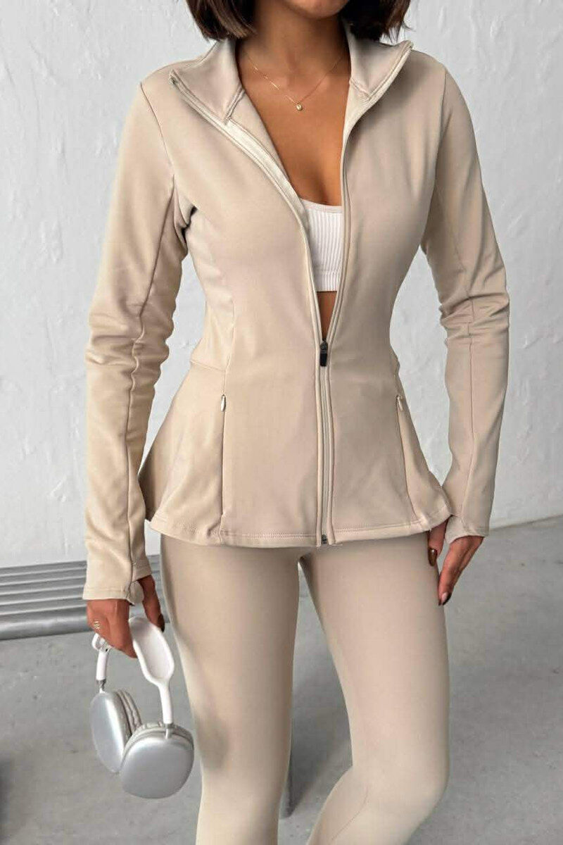 ONE COLOR ZIPPER JACKET + SWEATPANTS WOMAN SET BEIGE/BEZHE - 2