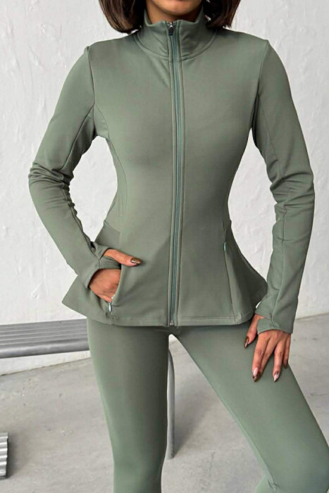 ONE COLOR ZIPPER JACKET + SWEATPANTS WOMAN SET GREEN/JESHILE - 2