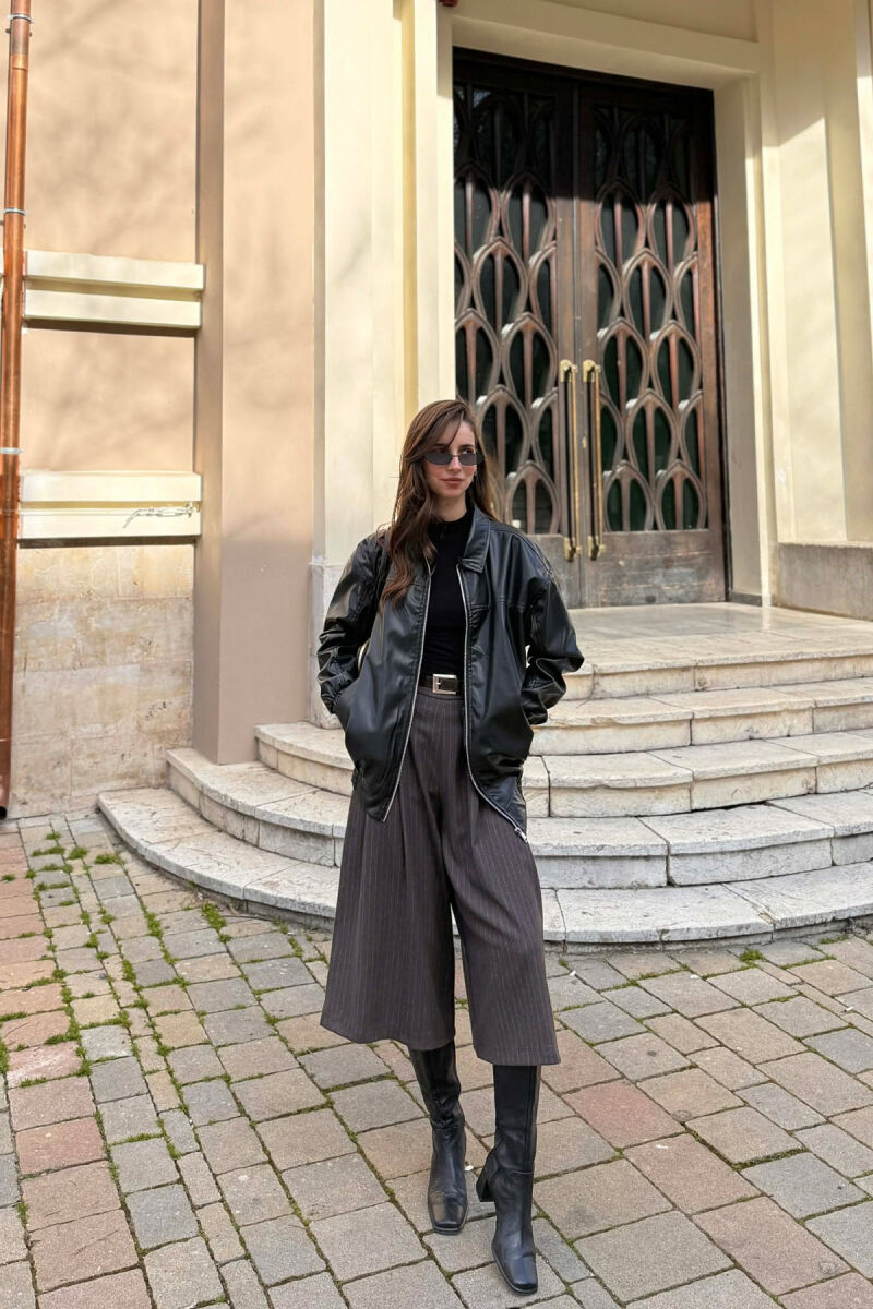 ONE COLOR ZIPPER LEATHER WOMEN JACKET BLACK/ E ZEZE - 2