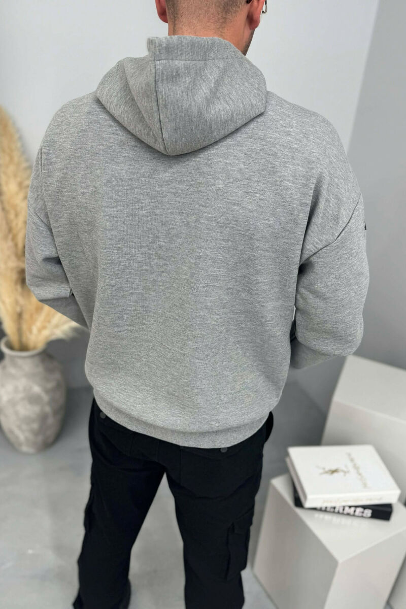 ONE COLOR ZIPPER NECK MEN HOODIE GREY/GRI - 3