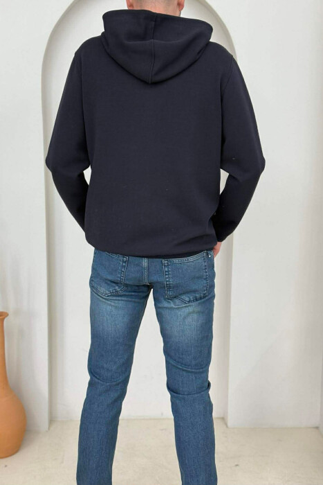 ONE COLOR ZIPPER NECK MEN HOODIE MIDNIGHT BLACK/ E ZEZE MESNATE - 4