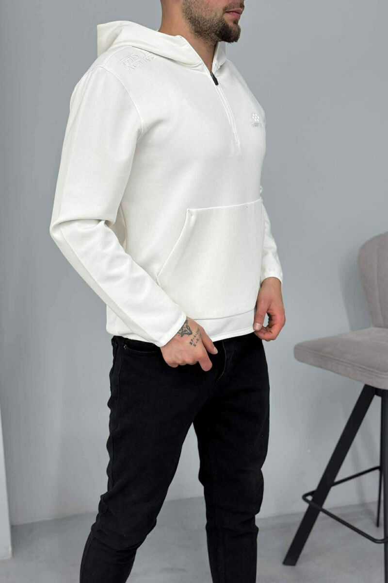 ONE COLOR ZIPPER NECK MEN HOODIE WHITE-E BARDHE - 3