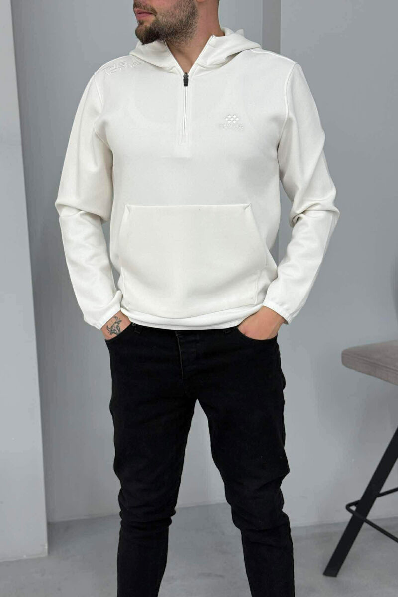 ONE COLOR ZIPPER NECK MEN HOODIE WHITE-E BARDHE - 1