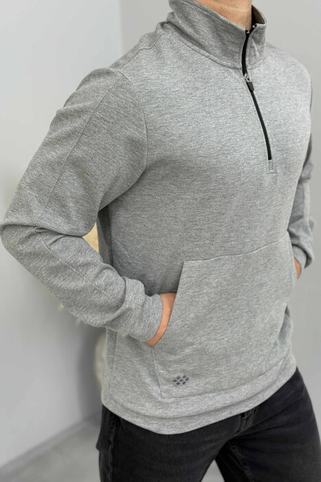 ONE COLOR ZIPPER NECK MEN SWEATSHIRT GREY/GRI - 4