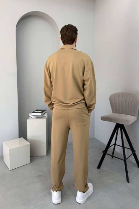 ONE COLOR ZIPPER NECK SWEATSHIRT + SWEATPANTS MEN SET BEIGE/BEZHE - 4