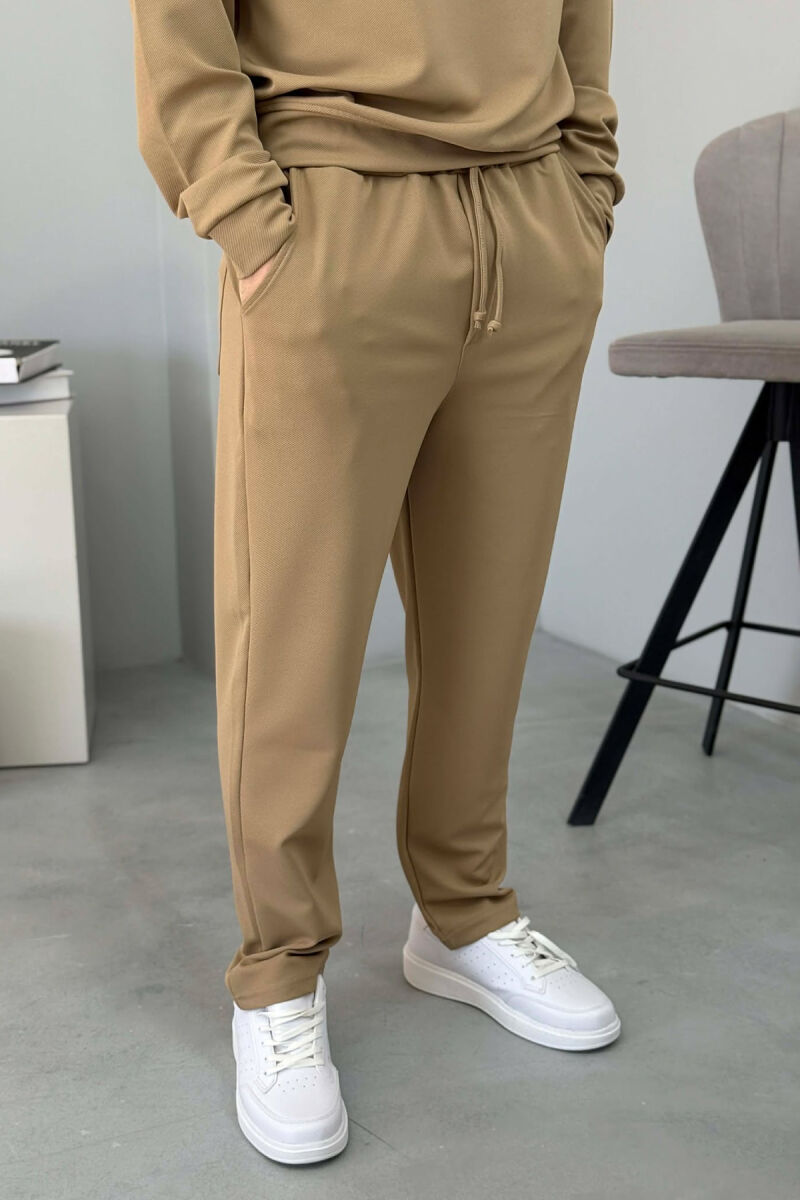 ONE COLOR ZIPPER NECK SWEATSHIRT + SWEATPANTS MEN SET BEIGE/BEZHE - 5