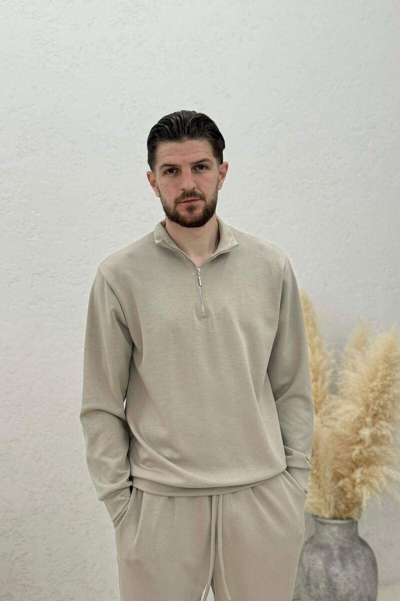 ONE COLOR ZIPPER NECK SWEATSHIRT+ SWEATPANTS MEN SET BEIGE/BEZHE - 2
