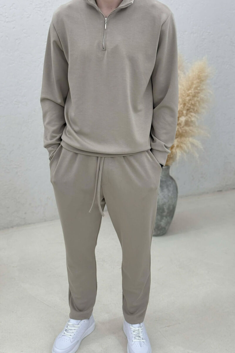 ONE COLOR ZIPPER NECK SWEATSHIRT+ SWEATPANTS MEN SET BEIGE/BEZHE - 3