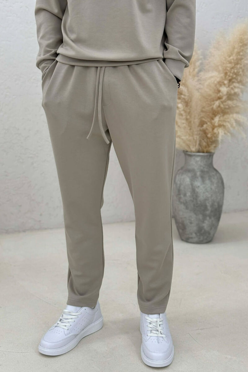 ONE COLOR ZIPPER NECK SWEATSHIRT+ SWEATPANTS MEN SET BEIGE/BEZHE - 4