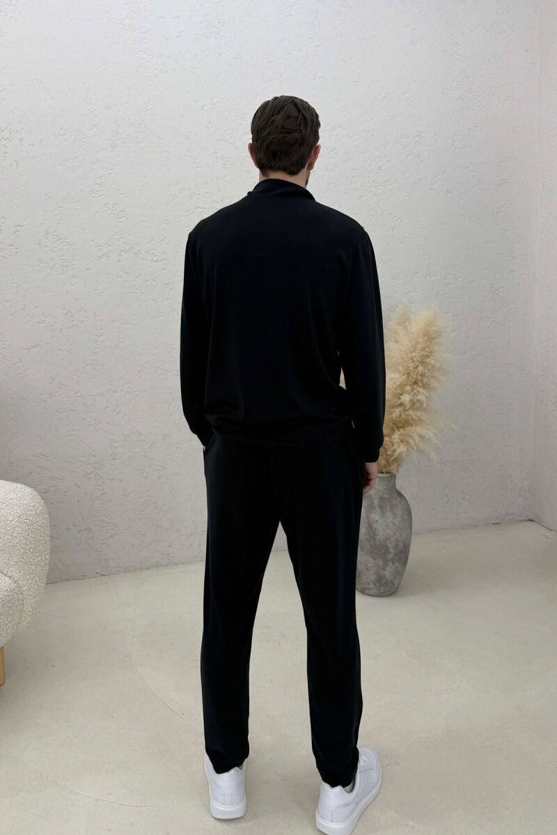 ONE COLOR ZIPPER NECK SWEATSHIRT+ SWEATPANTS MEN SET BLACK/ E ZEZE - 4