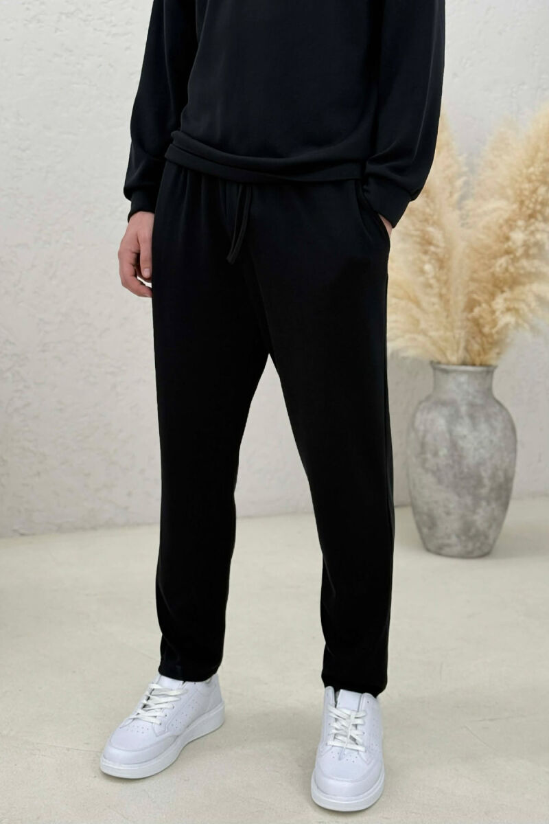 ONE COLOR ZIPPER NECK SWEATSHIRT+ SWEATPANTS MEN SET BLACK/ E ZEZE - 5