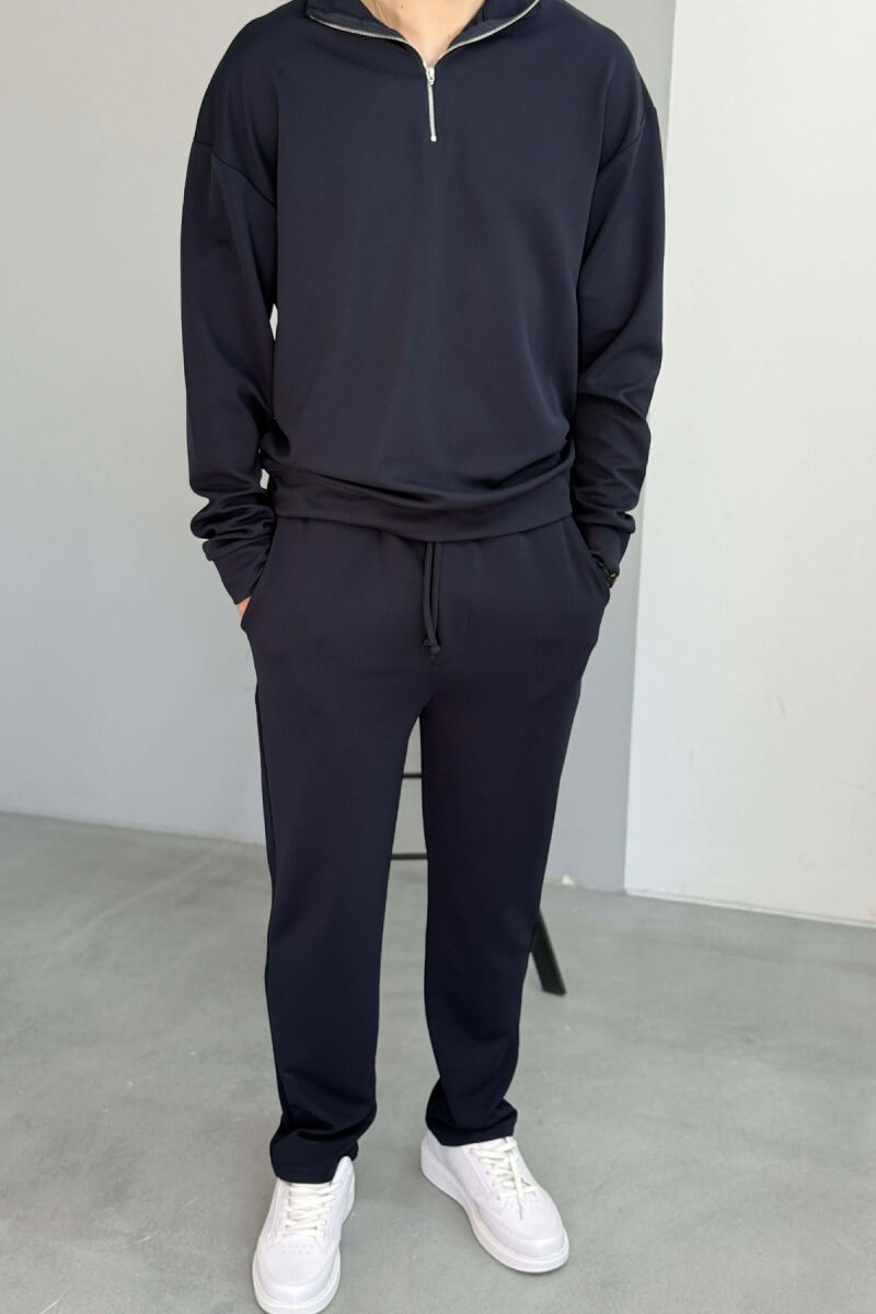 ONE COLOR ZIPPER NECK SWEATSHIRT + SWEATPANTS MEN SET BLUE/BLU - 2