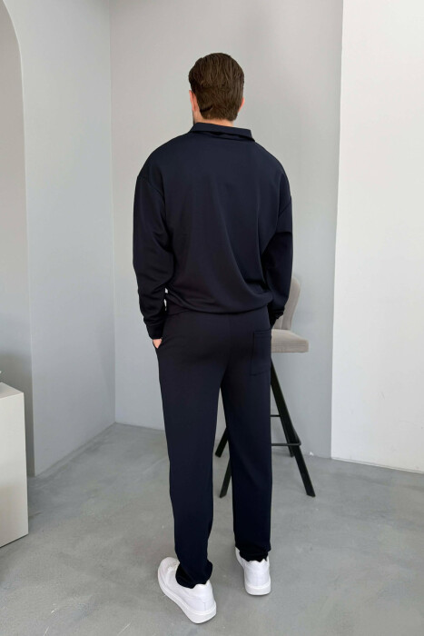 ONE COLOR ZIPPER NECK SWEATSHIRT + SWEATPANTS MEN SET BLUE/BLU - 4