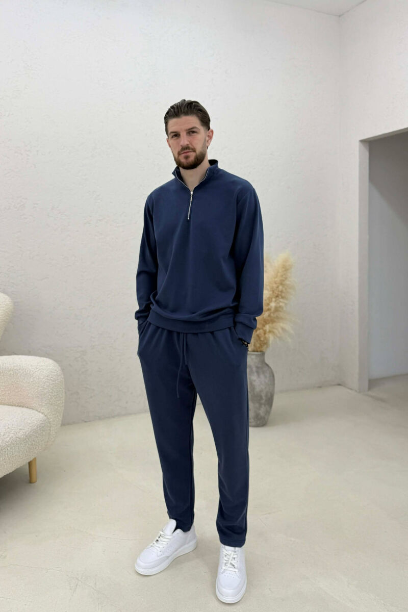ONE COLOR ZIPPER NECK SWEATSHIRT+ SWEATPANTS MEN SET BLUE/BLU - 1