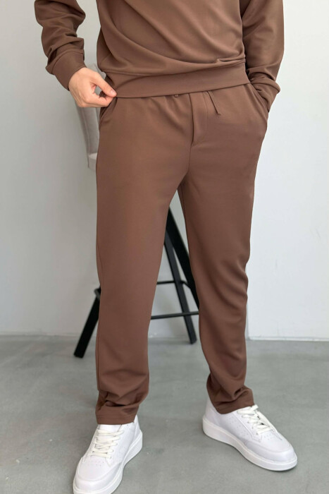 ONE COLOR ZIPPER NECK SWEATSHIRT + SWEATPANTS MEN SET BROWN/KAFE - 4