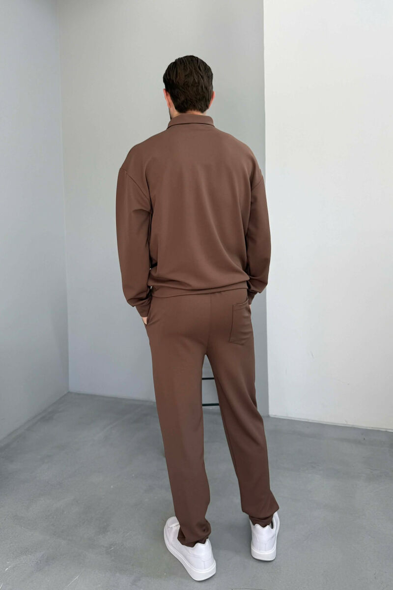 ONE COLOR ZIPPER NECK SWEATSHIRT + SWEATPANTS MEN SET BROWN/KAFE - 5