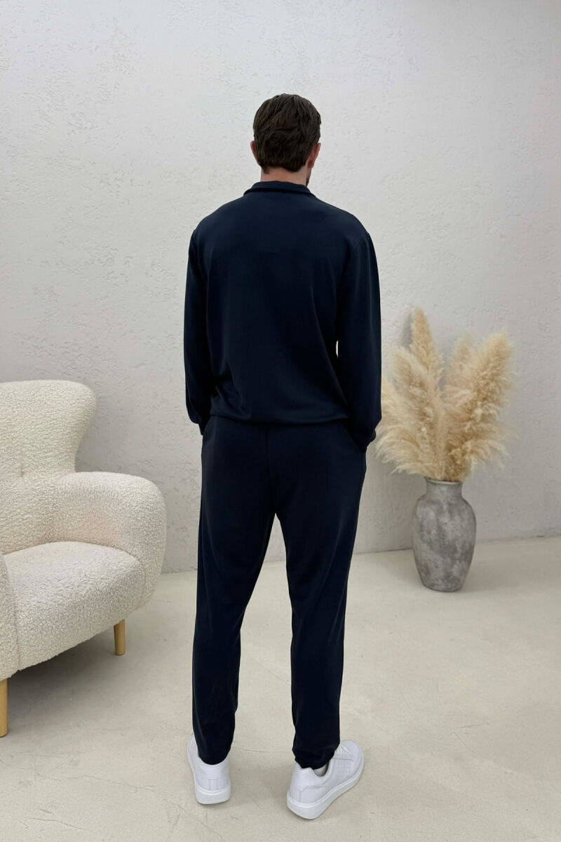 ONE COLOR ZIPPER NECK SWEATSHIRT+ SWEATPANTS MEN SET DARK BLUE/BEE - 4