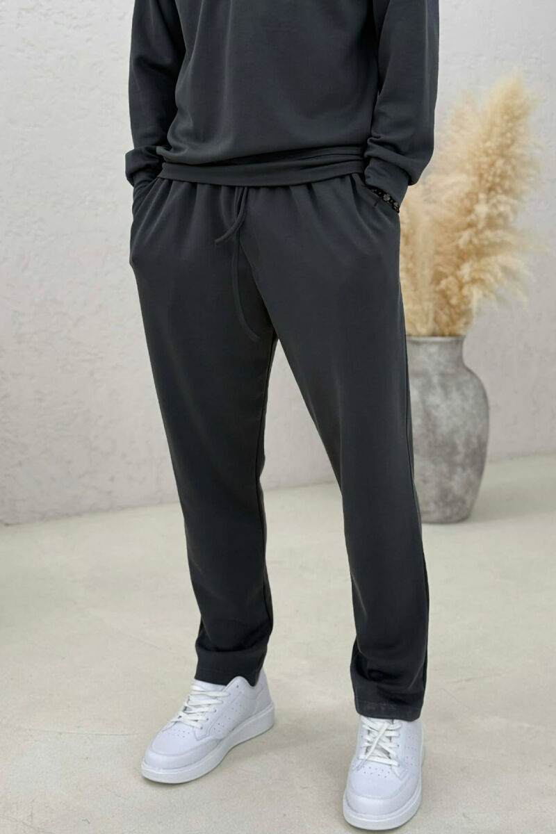 ONE COLOR ZIPPER NECK SWEATSHIRT+ SWEATPANTS MEN SET DARK GREY/GEE - 5