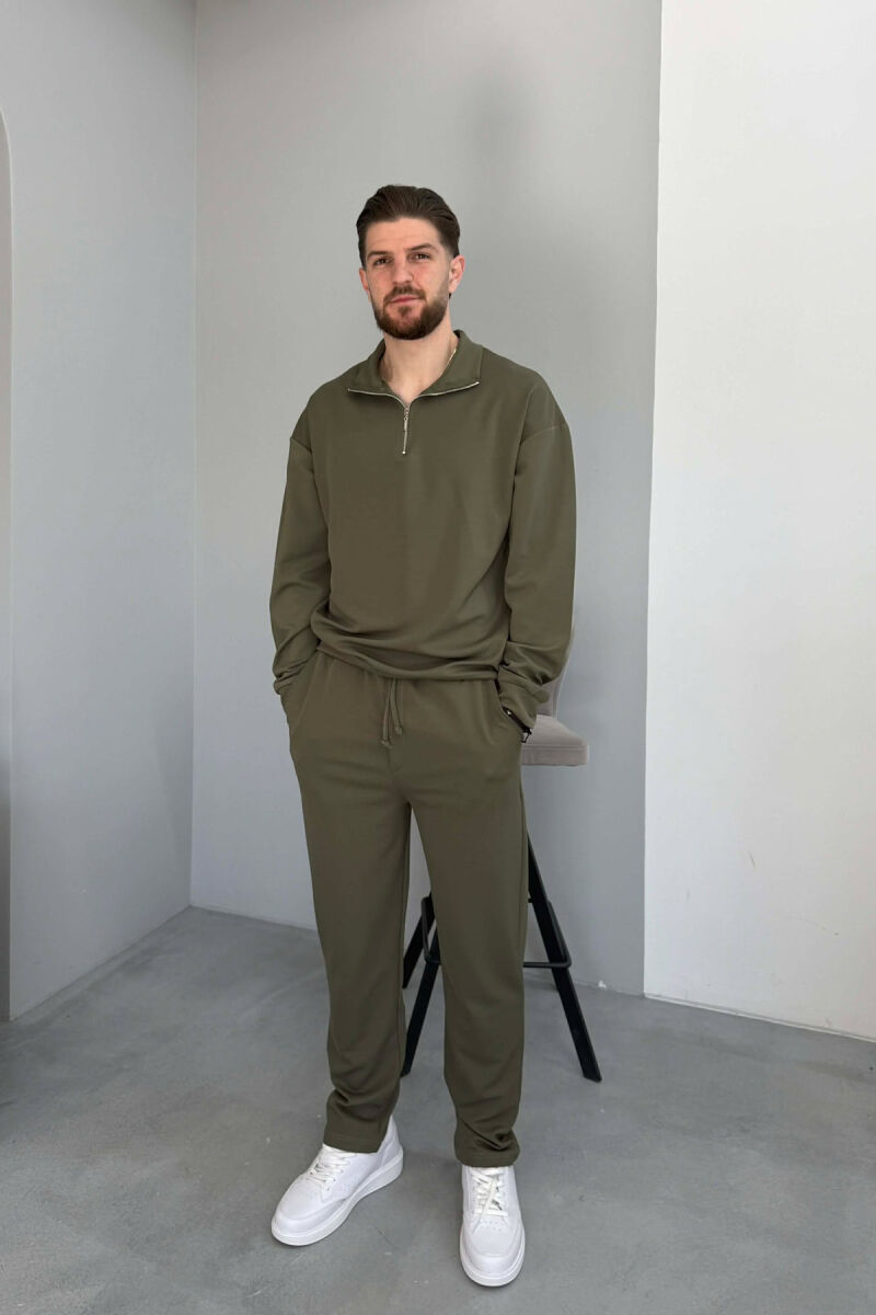 ONE COLOR ZIPPER NECK SWEATSHIRT + SWEATPANTS MEN SET GREEN/JESHILE - 1