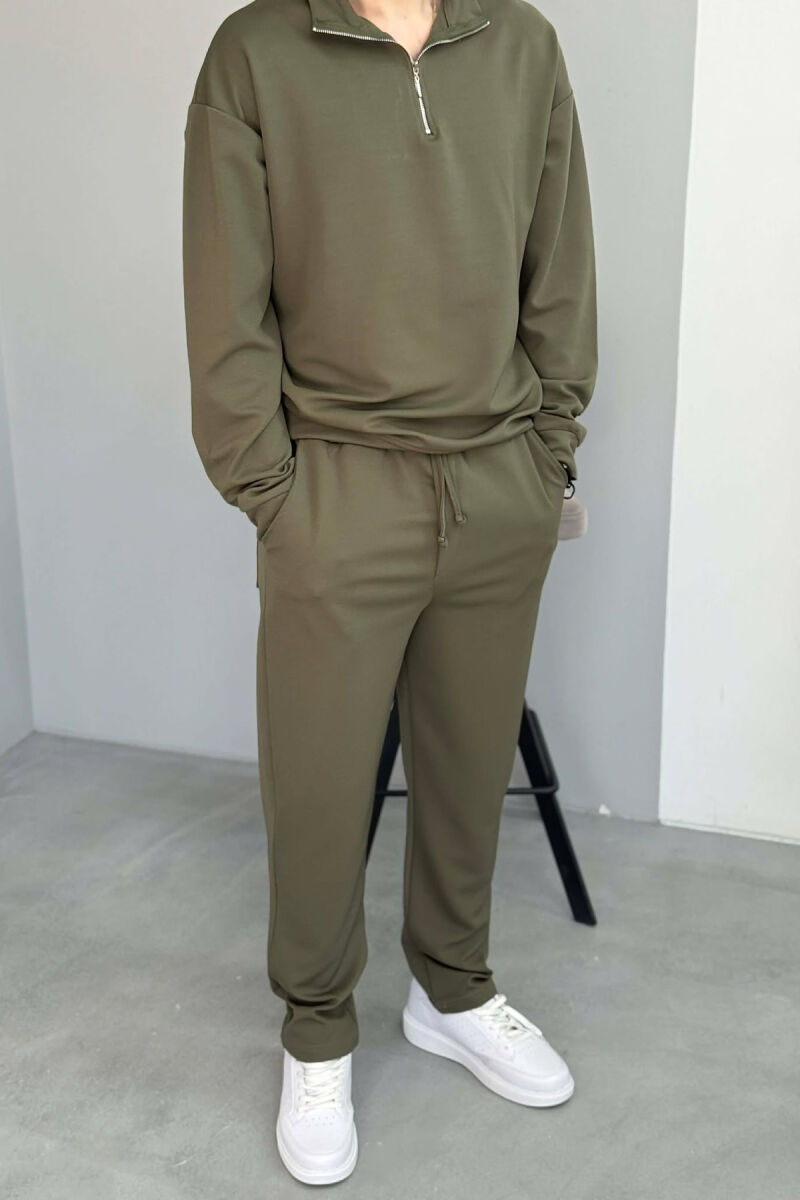 ONE COLOR ZIPPER NECK SWEATSHIRT + SWEATPANTS MEN SET GREEN/JESHILE - 3