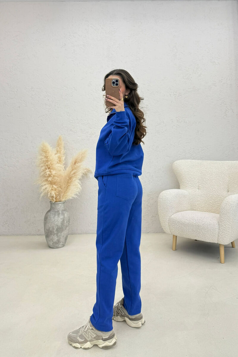 ONE COLOR ZIPPER NECK SWEATSHIRT+ SWEATPANTS WOMEN SET BLUE/BLU - 2