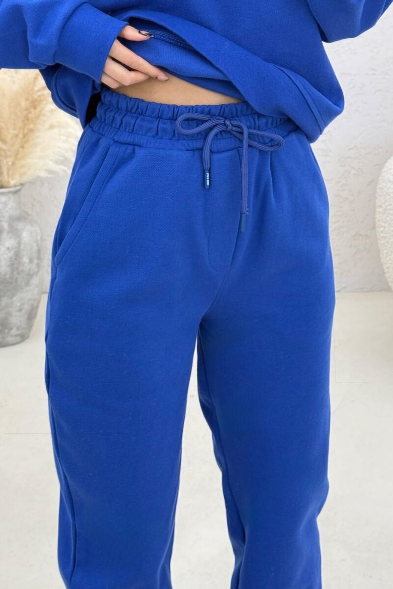 ONE COLOR ZIPPER NECK SWEATSHIRT+ SWEATPANTS WOMEN SET BLUE/BLU - 3