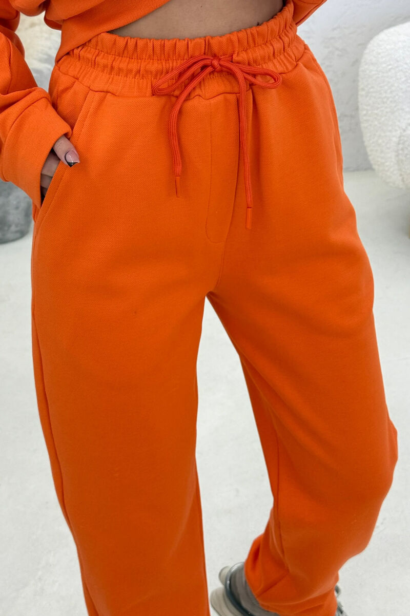 ONE COLOR ZIPPER NECK SWEATSHIRT+ SWEATPANTS WOMEN SET ORANGE/PORTOKALLI - 3