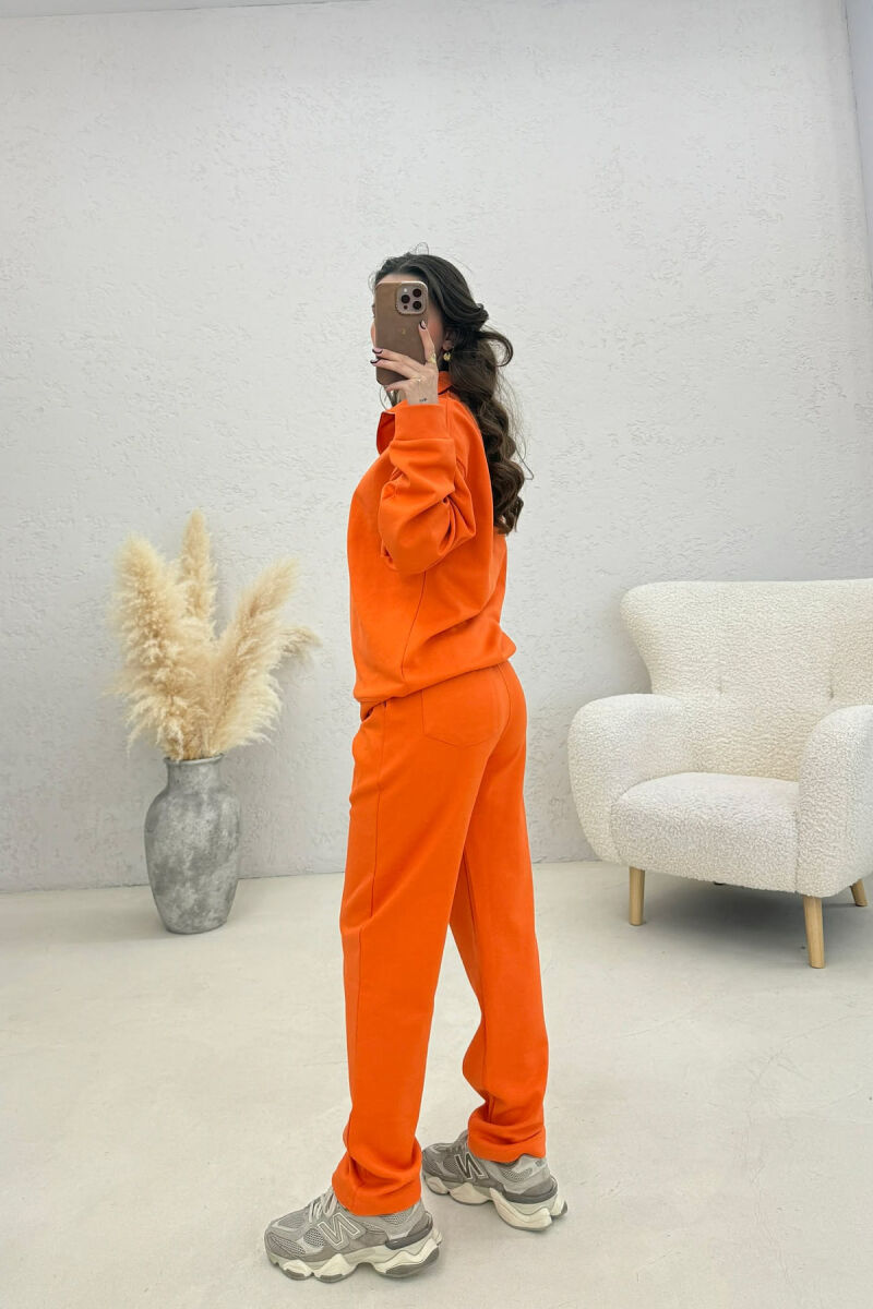 ONE COLOR ZIPPER NECK SWEATSHIRT+ SWEATPANTS WOMEN SET ORANGE/PORTOKALLI - 4